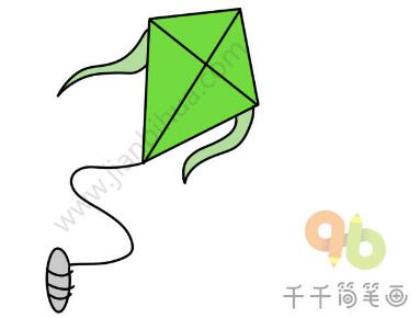 綠色的風箏簡筆畫教程圖片