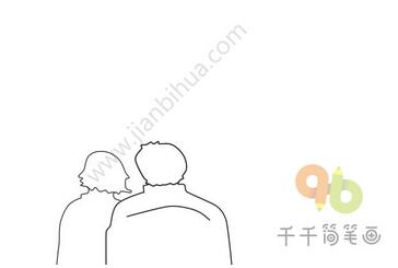 元旦家人一起賞煙花簡筆畫