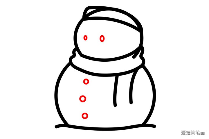 8.用小圓圈畫出雪人的眼睛和衣扣。