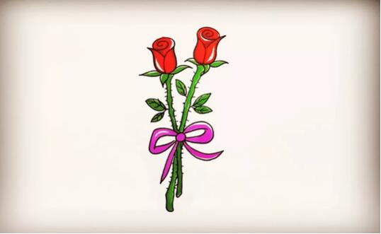 玫瑰花怎么畫？兩束玫瑰花簡筆畫教程圖片