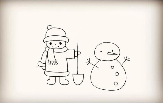 推雪人的小男孩 人物簡(jiǎn)筆畫(huà)