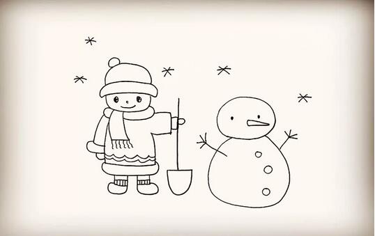 推雪人的小男孩 人物簡(jiǎn)筆畫(huà)