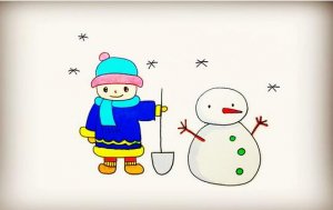 推雪人的小男孩 人物簡筆畫