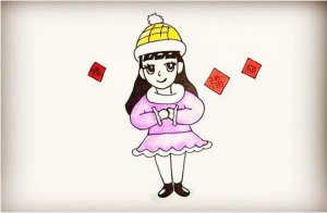 拜年的小女孩簡(jiǎn)筆畫教程圖片