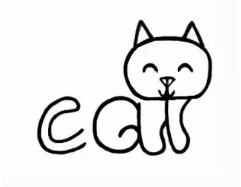 用英文字母cat畫可愛小貓咪簡筆畫教程圖片