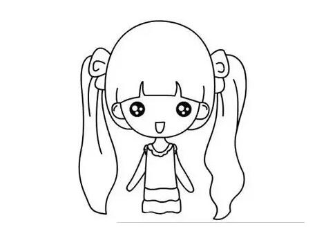 扎著馬尾辮的小女孩簡筆畫教程圖片