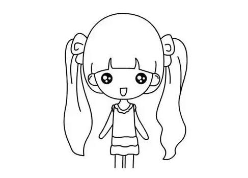 扎著馬尾辮的小女孩簡筆畫教程圖片