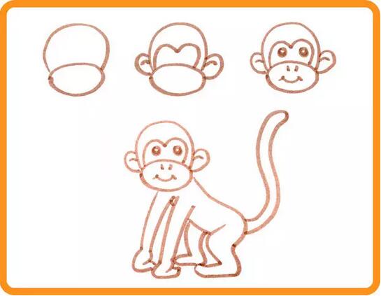 小猴子撈月亮的故事簡(jiǎn)筆畫(huà)教程圖片