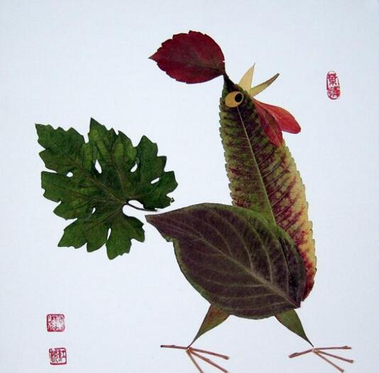 樹葉貼畫圖片作品簡單又好看