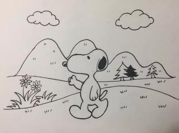 史努比狗狗簡(jiǎn)筆畫教程圖片