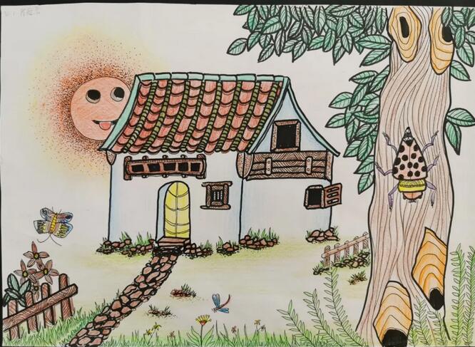 綠色家園繪畫兒童畫圖片