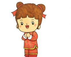 小女孩拜年簡筆畫圖片步驟