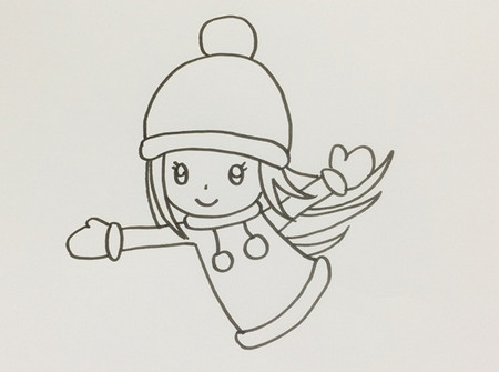 小女孩滑冰簡筆畫涂色