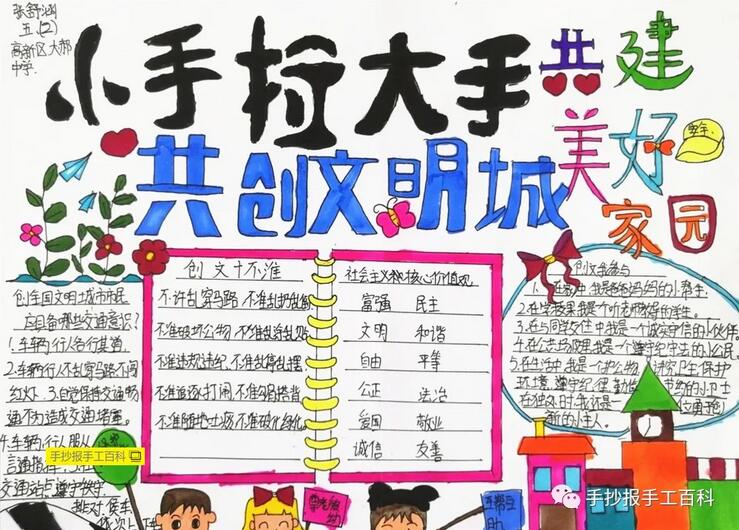 大手拉小手，創(chuàng)建文明城市手抄報(bào)圖片
