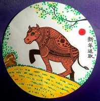 2021牛年新年主題兒童畫《新年進(jìn)取》