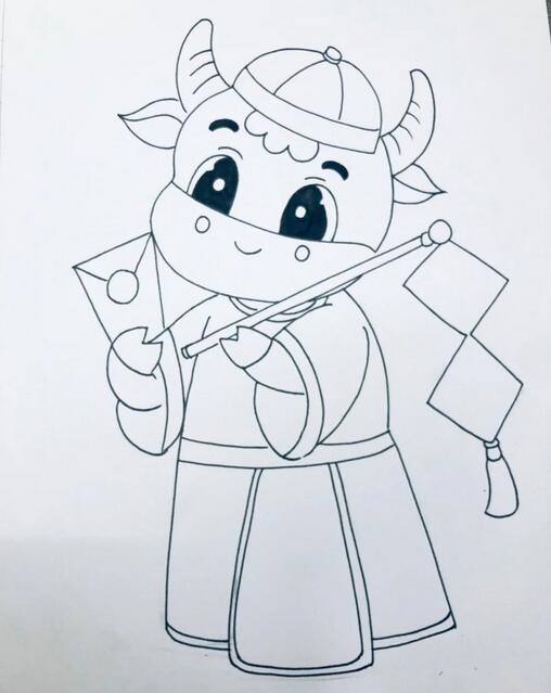 2021牛年馬克筆新年創(chuàng)意兒童畫《福來到》 