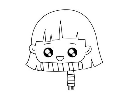 戴圍巾的開心小女孩簡筆畫怎么畫