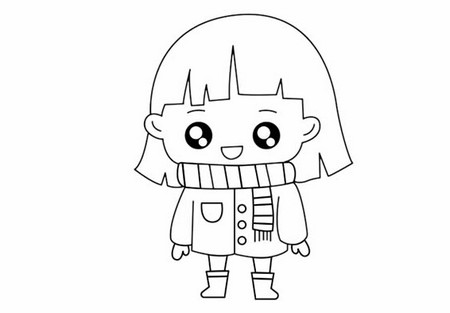 戴圍巾的開心小女孩簡筆畫怎么畫