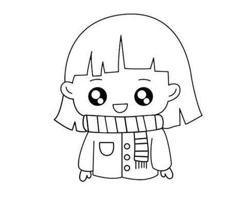 戴圍巾的開心小女孩簡筆畫怎么畫