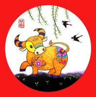 牛年新年主題兒童畫《小花牛之早春》