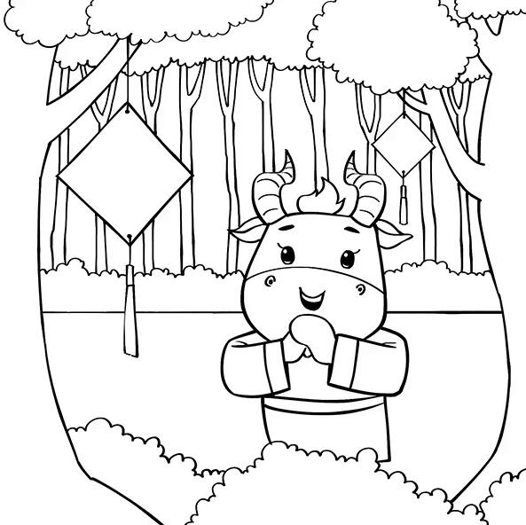 新年牛年主題兒童畫《牛年有福》