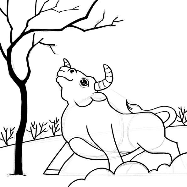 新年牛年主題兒童畫《牛年春光早》