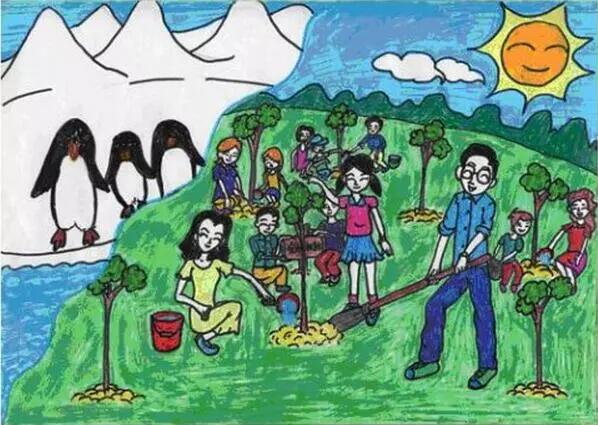 植樹節(jié)兒童畫繪畫作品