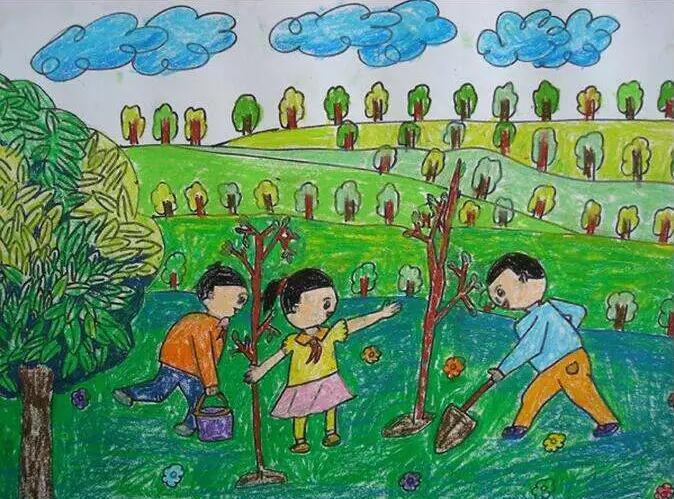 植樹節(jié)兒童畫繪畫作品