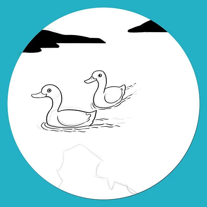 春天主題兒童畫《春江水暖鴨先知》