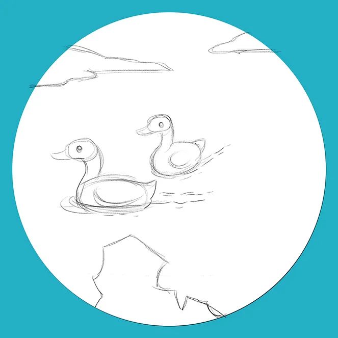 春天主題兒童畫《春江水暖鴨先知》