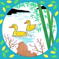 春天主題兒童畫《春江水暖鴨先知》