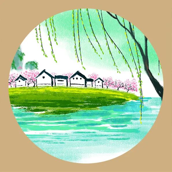 春天水粉風(fēng)景畫技法作品《桃紅柳綠》