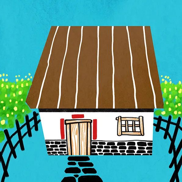 春天兒童風(fēng)景畫作品《小屋春來到》