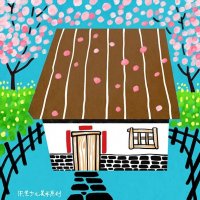春天兒童風景畫作品《小屋春來到》