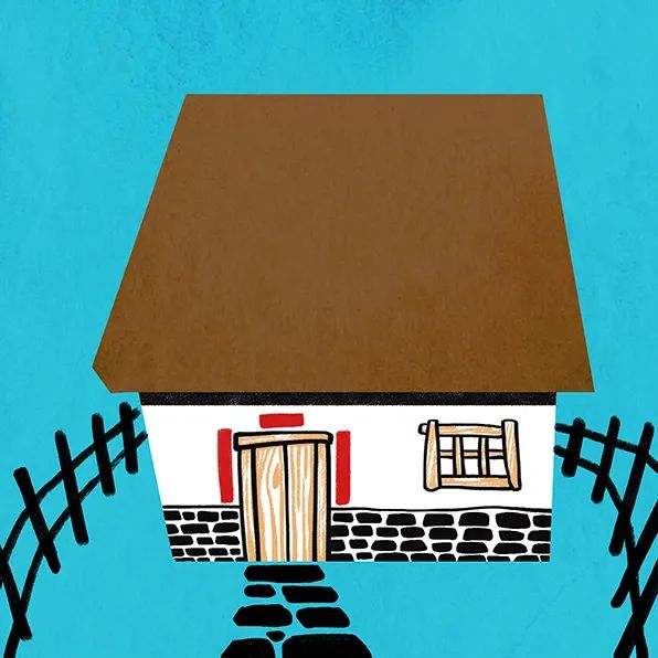 春天兒童風(fēng)景畫作品《小屋春來到》