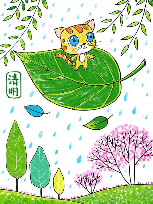 清明節(jié)主題兒童畫作品《清明時節(jié)》
