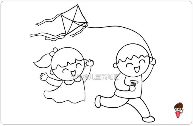 小孩放風(fēng)箏兒童簡(jiǎn)筆畫