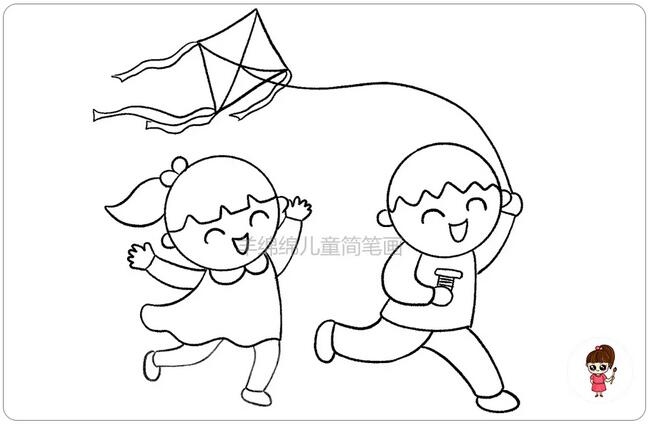 小孩放風(fēng)箏兒童簡(jiǎn)筆畫