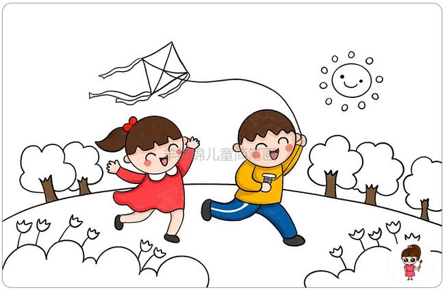 小孩放風(fēng)箏兒童簡(jiǎn)筆畫