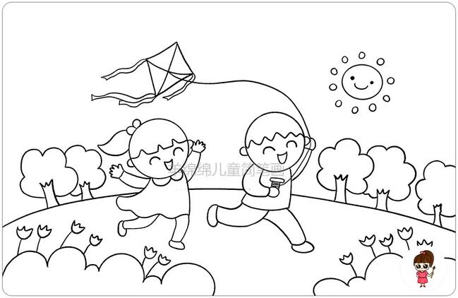 小孩放風(fēng)箏兒童簡(jiǎn)筆畫