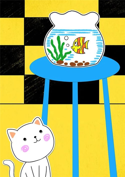 好看有趣的剪紙貼畫(huà)《貓與魚(yú)》