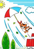 趣味兒童卡通風(fēng)格畫《會(huì)飛的貓？》