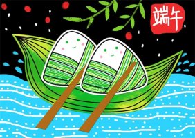 端午節(jié)簡筆畫兒童畫《粽子賽龍舟》