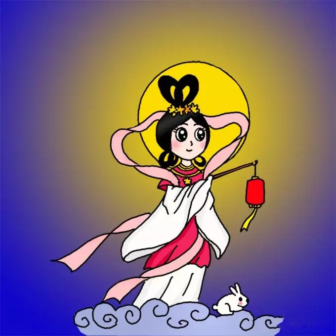 中秋節(jié)嫦娥奔月簡筆畫步驟圖片