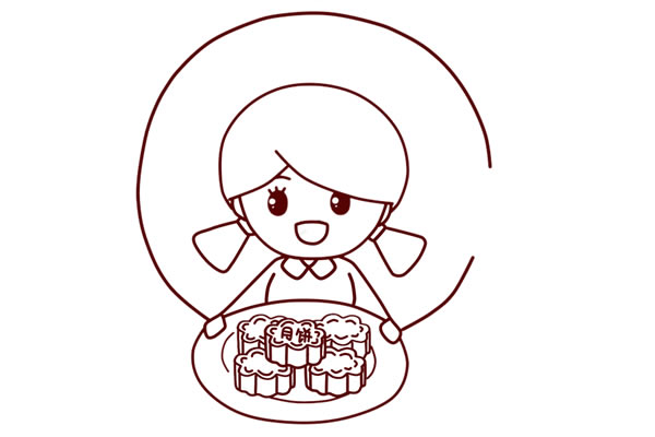 中秋節(jié)端著月餅的小女孩簡(jiǎn)筆畫怎么畫