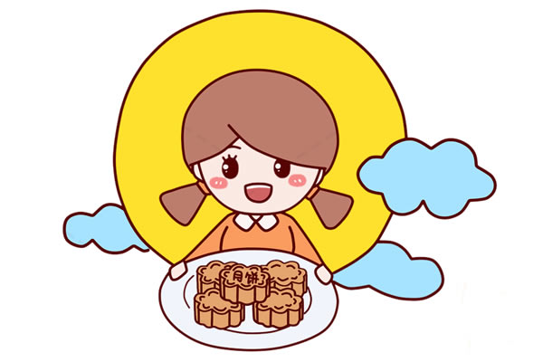 中秋節(jié)端著月餅的小女孩簡(jiǎn)筆畫怎么畫