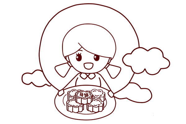 中秋節(jié)端著月餅的小女孩簡(jiǎn)筆畫怎么畫