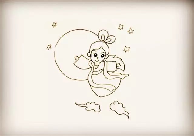 嫦娥奔月簡筆畫步驟圖片