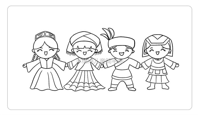 國慶節(jié)民族團(tuán)結(jié)一家親簡筆畫
