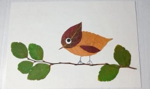 幼兒園簡單一點的樹葉粘貼畫小鳥